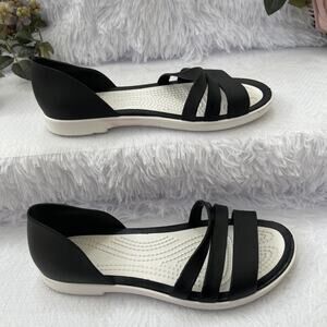 Black White Strappy Flat Sandals Women Size 38 Comfort Lightweight Casual‎ Shoes